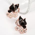 Rose Gold Platinum Plated Black Earrings Zirconia Push Back Butterfly .68" L303