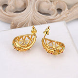 Rose Gold Platinum Plated  Earrings Stud AAA Zirconia Push Back .56" L312