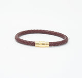 Unisex Men's Genuine Leather Stainless Steel Magnetic Clasp Bracelet Burgundy