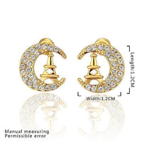 Rose Gold Platinum Plated Earrings Stud AAA Zirconia Push Back Moon .48" L311