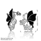 Rose Gold Platinum Plated Black Earrings Zirconia Push Back Butterfly .68" L303