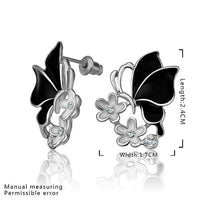 Rose Gold Platinum Plated Black Earrings Zirconia Push Back Butterfly .68" L303