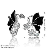 Rose Gold Platinum Plated Black Earrings Zirconia Push Back Butterfly .68" L303