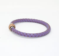 Unisex Men's Genuine  Leather Stainless Steel Magnetic Clasp Bracelet Purple