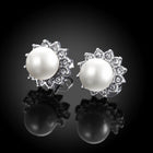Platinum Plated Purple Fuchsia Earrings Stud Synthetic Pearl Push Back l165