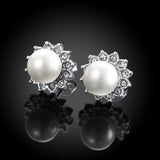 Platinum Plated Purple Fuchsia Earrings Stud Synthetic Pearl Push Back l165