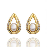 Rose Gold Platinum Plated  Earrings Stud AAA Zirconia Push Back Drop .52" L288