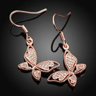 Rose Gold Platinum Plated  Earrings AAA Zirconia Fish Hook Butterfly .52 L230