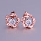 Rose Gold Platinum Plated Earrings Stud AAA Zirconia Push Back Rose .44" L283