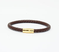 Unisex Men's Genuine Leather Stainless Steel Magnetic Clasp Bracelet Brown