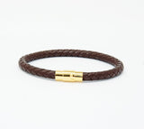 Unisex Men's Genuine Leather Stainless Steel Magnetic Clasp Bracelet Brown