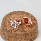 Rose Gold Platinum Plated  Earrings Stud AAA Zirconia Push Back .36" L297