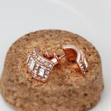 Rose Gold Platinum Plated  Earrings Stud AAA Zirconia Push Back .36" L297