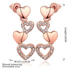 Rose Gold Plated Earrings Dangle AAA Zirconia Push Back Hearts .4" L261