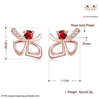 Rose Gold Platinum Plated Red Earrings Stud AAA Zirconia Push Back Bow .44" L233