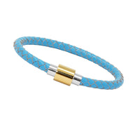 Unisex Men's Genuine  Leather Stainless Steel Magnetic Clasp Bracelet Light Blue