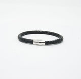 Unisex Genuine Leather Stainless Steel Magnetic Clasp Bracelet Black 8" Inches