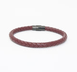 Unisex Men's Genuine Leather Stainless Steel Magnetic Clasp Bracelet Burgundy