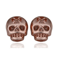 Rose Gold Platinum Plated Earrings Stud Push Back Skull .56" L316
