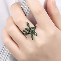 Gold Plated Black Gunmetal P Fashion Ring Green AAA Zirconia Women Leaves B316