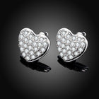 Rose Gold Platinum Plated  Earrings Stud AAA Zirconia Push Back Heart .64" L241