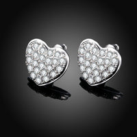 Rose Gold Platinum Plated  Earrings Stud AAA Zirconia Push Back Heart .64" L241