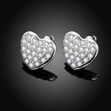 Rose Gold Platinum Plated  Earrings Stud AAA Zirconia Push Back Heart .64" L241