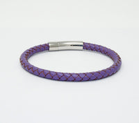 Unisex Men's Genuine  Leather Stainless Steel Magnetic Clasp Bracelet Purple