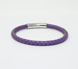 Unisex Men's Genuine  Leather Stainless Steel Magnetic Clasp Bracelet Purple