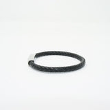 Unisex Genuine Leather Stainless Steel Magnetic Clasp Bracelet Black 8" Inches