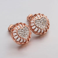 Rose Gold Platinum Plated Earrings Stud AAA Zirconia Push Back Heart .56" L272