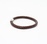 Unisex Men's Genuine Leather Stainless Steel Magnetic Clasp Bracelet Brown