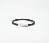 Unisex Genuine Leather Stainless Steel Magnetic Clasp Bracelet Black 8" Inches