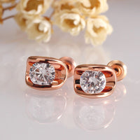 Rose Gold Platinum Plated Earrings AAA Zirconia Push Back .28" L258