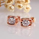 Rose Gold Platinum Plated Earrings AAA Zirconia Push Back .28" L258