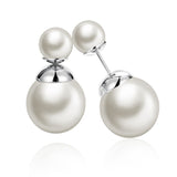 Rose Gold Platinum Plated Earrings Stud Synthetic Pearl Push Back .60" L178