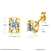 Rose Gold Platinum Plated Earrings Stud AAA Zirconia Push Back .24" L323