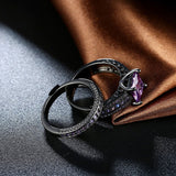 Gold Plated Black Gunmetal P Fashion Set Ring AAA Zirconia Women B325