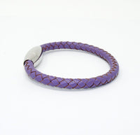 Unisex Men's Genuine  Leather Stainless Steel Magnetic Clasp Bracelet Purple