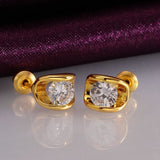 Rose Gold Platinum Plated Earrings AAA Zirconia Push Back .28" L258