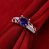 Sterling Silver Plated Birthstone Halo Fashion Ring Blue AAA Zirconia Women B411