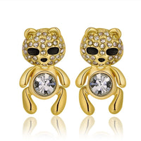 Rose Gold Platinum Plated Black Earrings AAA Zirconia Push Back Bear .44" L320