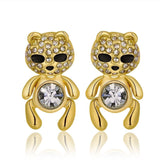 Rose Gold Platinum Plated Black Earrings AAA Zirconia Push Back Bear .44" L320