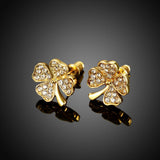 Rose Gold Platinum Plated  Earrings Stud AAA Zirconia Push Back Clover .48" L251