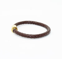 Unisex Men's Genuine Leather Stainless Steel Magnetic Clasp Bracelet Brown