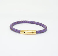 Unisex Men's Genuine  Leather Stainless Steel Magnetic Clasp Bracelet Purple