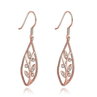 Gold/Rose Gold Plated Earrings Drop Dangle AAA Zirconia FishHook Leaf.4"L227