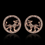 Rose Gold Plated Platinum Black Earrings AAA Zirconia Push Back  Jaguar.84" L255