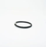 Unisex Genuine Leather Stainless Steel Magnetic Clasp Bracelet Black 8" Inches