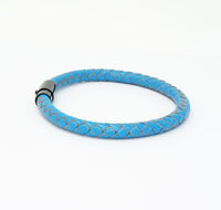 Unisex Men's Genuine  Leather Stainless Steel Magnetic Clasp Bracelet Light Blue